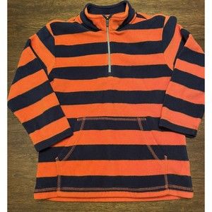 Hanna Andersson Striped Fleece Pullover Shirt 120 Orange and Blue